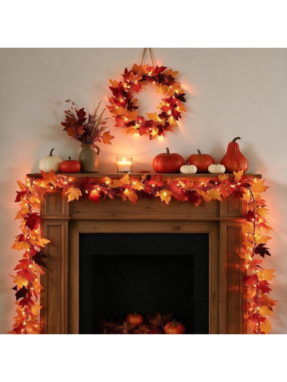12Ft LED Fall Garland with 50 Lights, 8 Modes, Waterproof Maple Leaf Decor - Picture 6 of 7